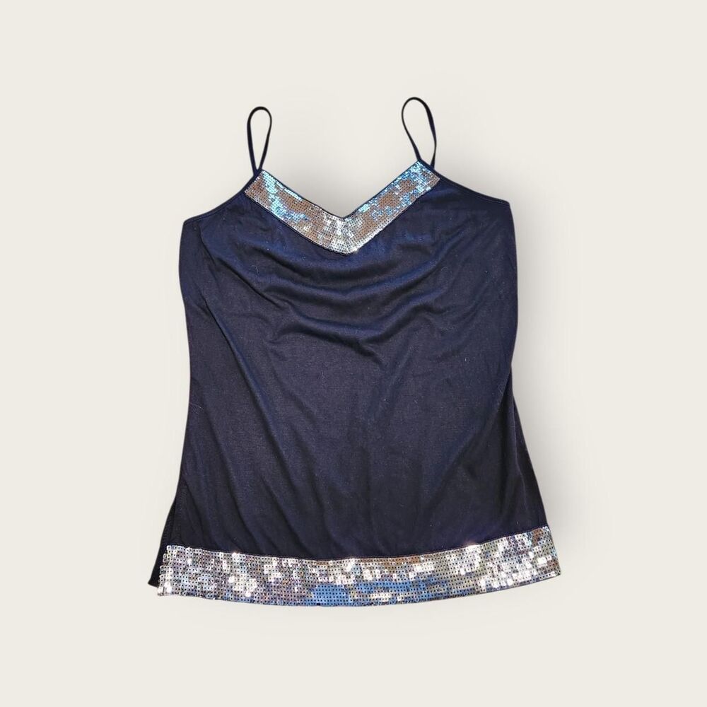 Vintage Y2k No Boundaries black with silver sequin trim v-neck camisole